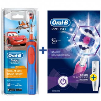 Детская D12 Тачки+D16 pro 750 Pink Семейный набор зубные щетки Oral-B 6 насадок